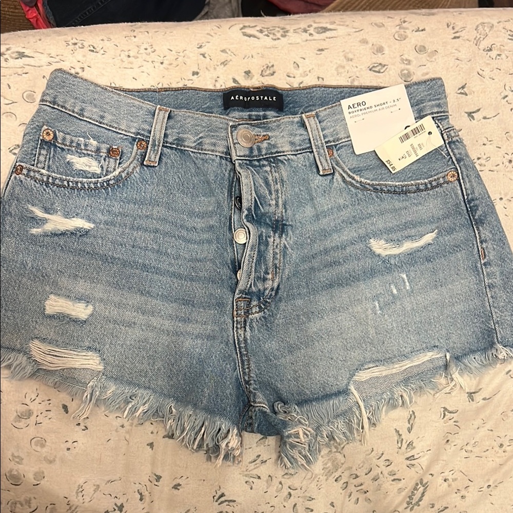 Aeropostale Light Wash Distressed Denim Cutoff Shorts
